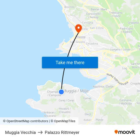 Old Muggia to Rittmeyer Palace map