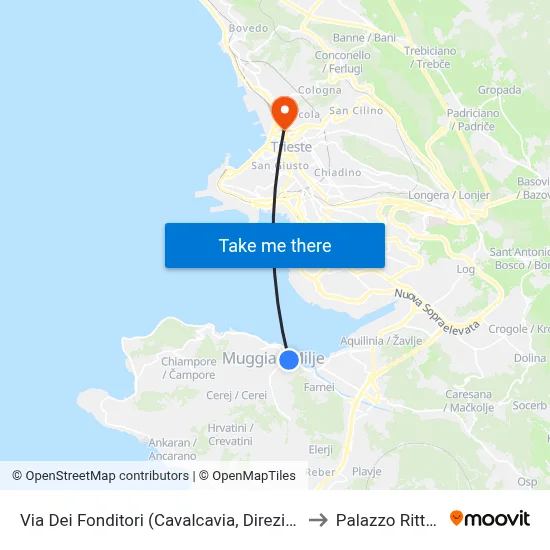 Founders Street (Overpass, Towards Muggia) to Rittmeyer Palace map