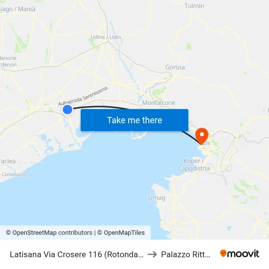 Latisana - Via Crosere 116 (Crosere Roundabout) to Rittmeyer Palace map