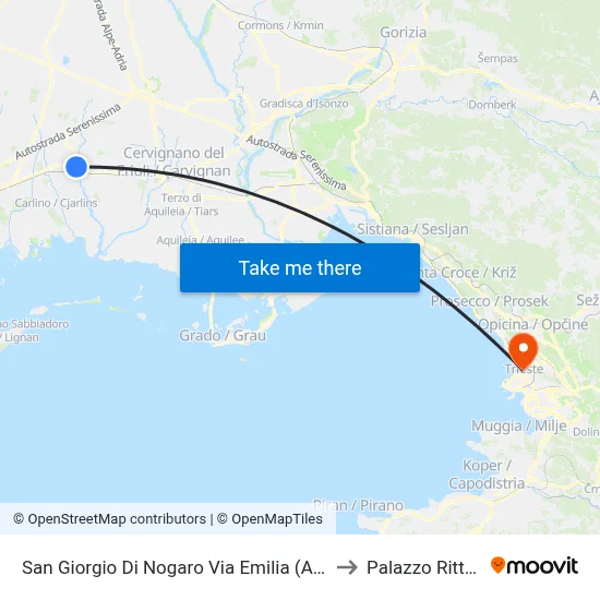 San Giorgio Di Nogaro Via Emilia (Bus Station) to Rittmeyer Palace map