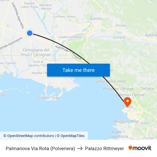 Palmanova Via Rota (Powder Magazine) to Rittmeyer Palace map