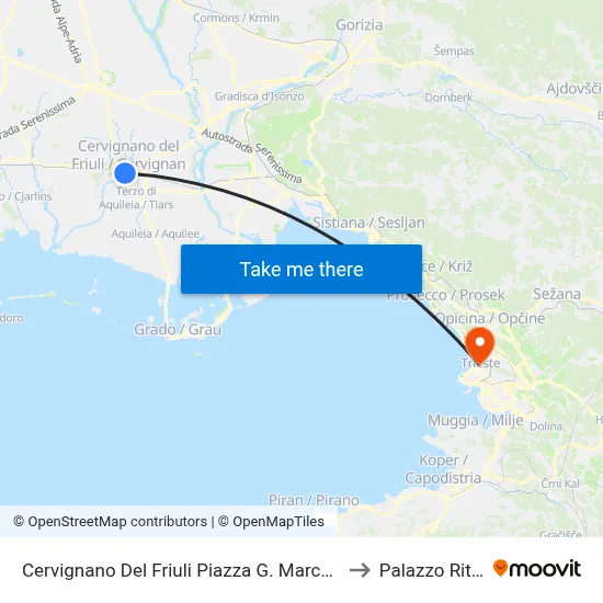 Cervignano Del Friuli G. Marconi Square (Bus Station) to Rittmeyer Palace map