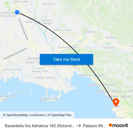 Basaldella - Via Adriatica 182 (San Sebastiano Roundabout) to Rittmeyer Palace map