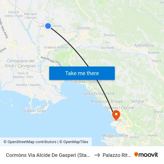 Cormons Via Alcide De Gasperi (Railway Station) to Rittmeyer Palace map