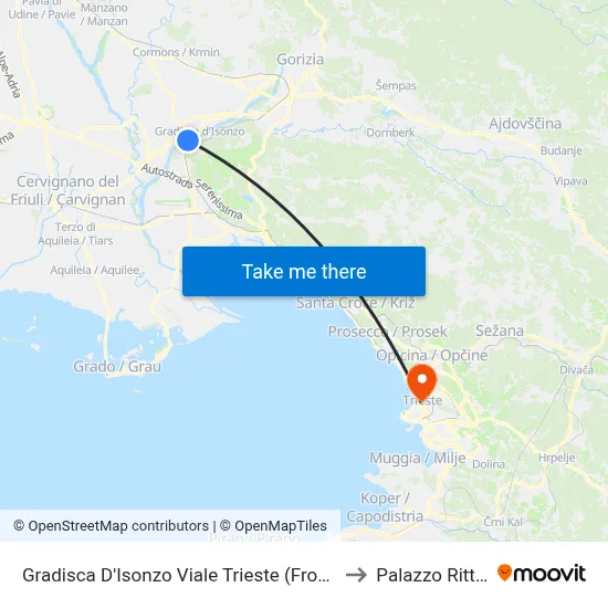 Viale Trieste, Gradisca D'Isonzo (Opposite #221, Bridge) to Rittmeyer Palace map