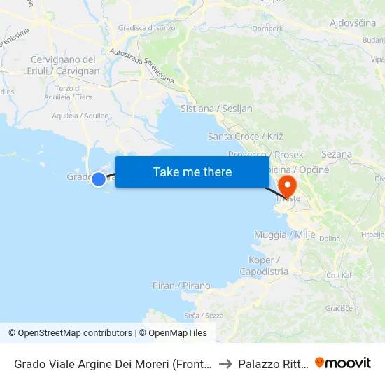Argine Dei Moreri Avenue, Grado (Opposite 56, Cemetery) to Rittmeyer Palace map