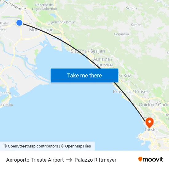 Trieste Airport to Rittmeyer Palace map
