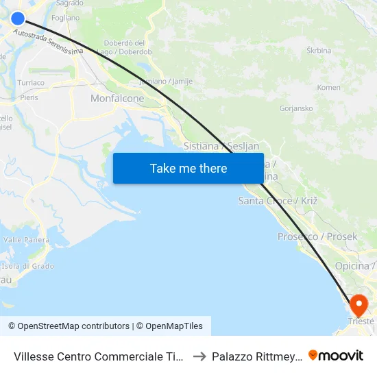 Villesse Tiare Shopping Center to Rittmeyer Palace map