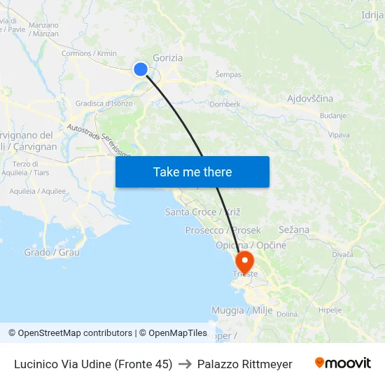 Lucinico Udine Street (Opposite 45) to Rittmeyer Palace map
