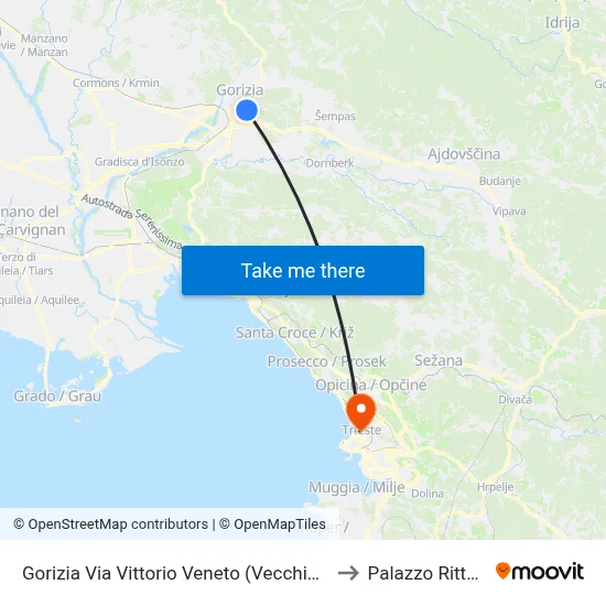 Gorizia Via Vittorio Veneto (Old Hospital) to Rittmeyer Palace map