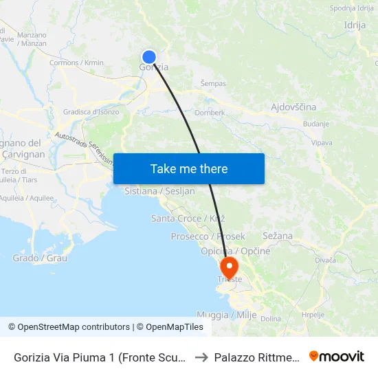 Gorizia Piuma Street 1 (Opposite Schools) to Rittmeyer Palace map