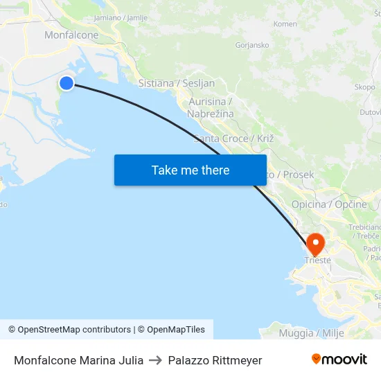 Monfalcone Marina Julia to Rittmeyer Palace map