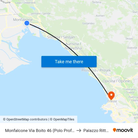 Monfalcone Boito Street 46 (Professional Center) to Rittmeyer Palace map