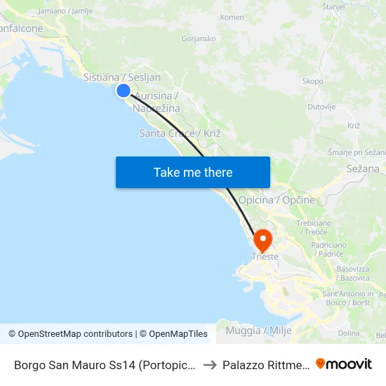Borgo San Mauro State Road 14 (Portopiccolo) to Rittmeyer Palace map