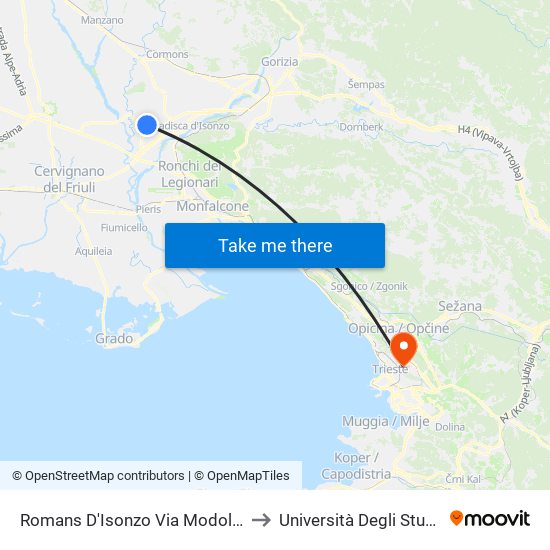 Romans D'Isonzo Via Modolet (Fronte 6/C) to Università Degli Studi Di Trieste map