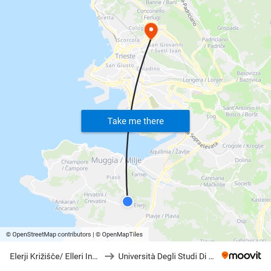 Elerji Križišče/ Elleri Incrocio to Università Degli Studi Di Trieste map