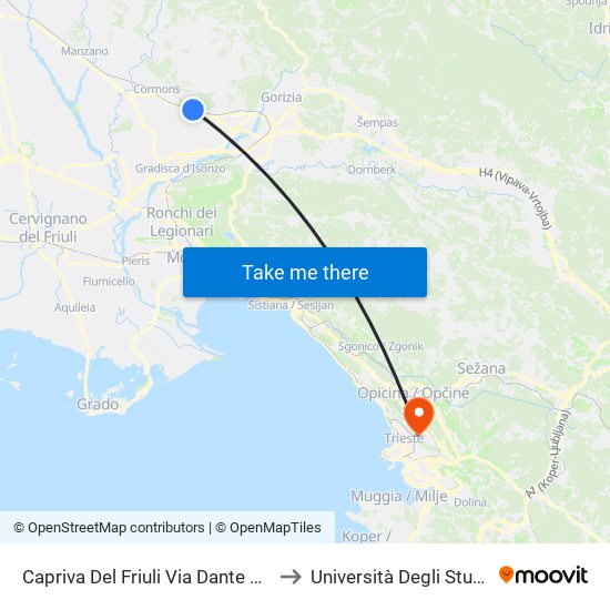 Capriva Del Friuli Via Dante 3 (Ambulatorio) to Università Degli Studi Di Trieste map