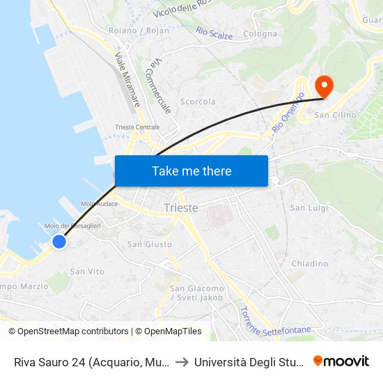 Riva Sauro 24 (Acquario, Museo Revoltella) to Università Degli Studi Di Trieste map