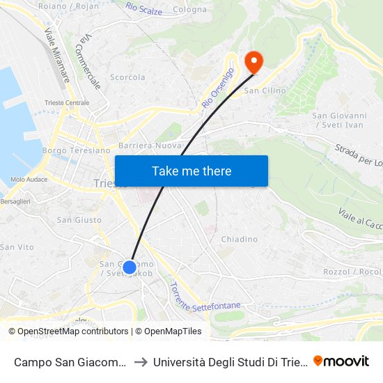 Campo San Giacomo 3 to Università Degli Studi Di Trieste map