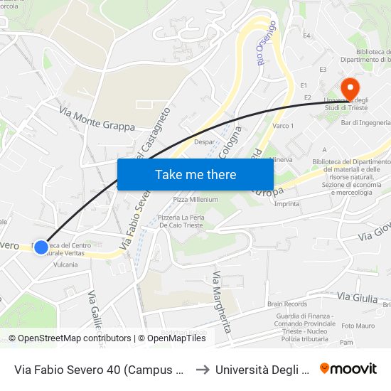 Via Fabio Severo 40 (Campus Dell'Ex Ospedale Militare) to Università Degli Studi Di Trieste map