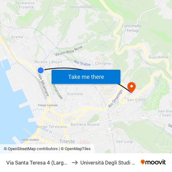 Via Santa Teresa 4 (Largo Roiano) to Università Degli Studi Di Trieste map