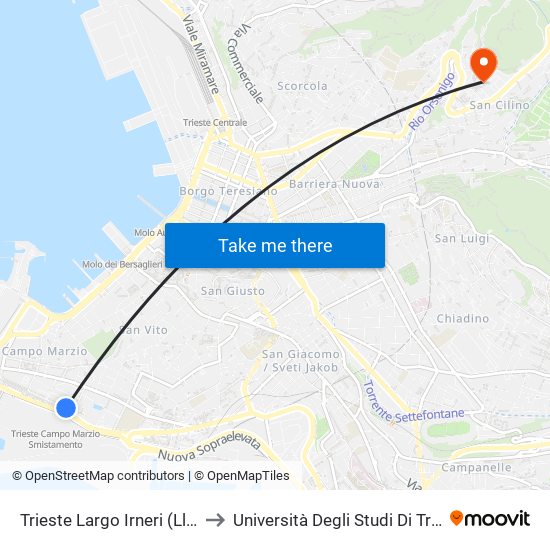 Trieste Largo Irneri (Lloyd) to Università Degli Studi Di Trieste map