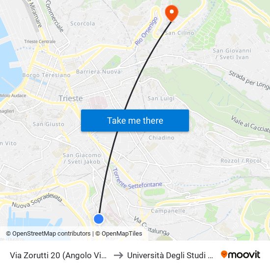 Via Zorutti 20 (Angolo Via Battera) to Università Degli Studi Di Trieste map