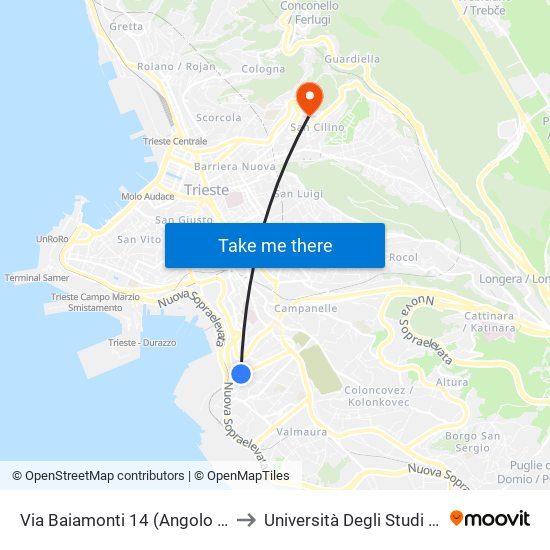Via Baiamonti 14 (Angolo Via Svevo) to Università Degli Studi Di Trieste map