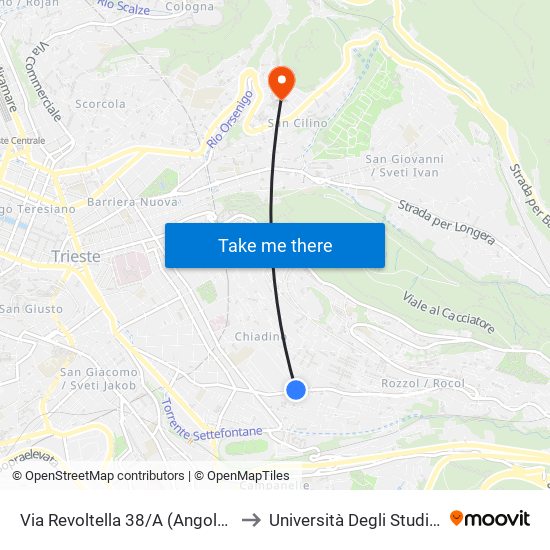 Via Revoltella 38/A (Angolo Via Lonza) to Università Degli Studi Di Trieste map