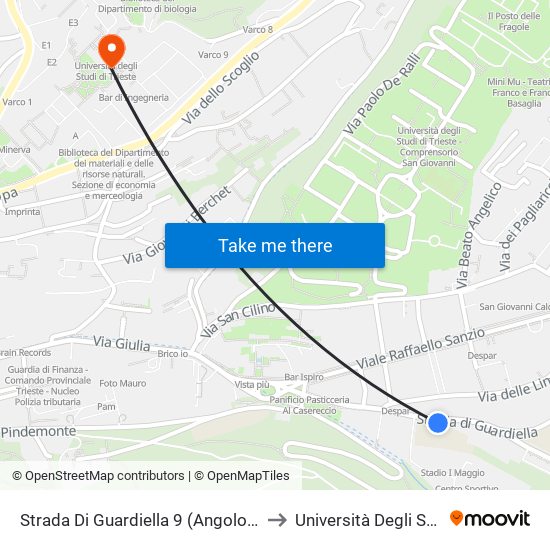 Strada Di Guardiella 9 (Angolo Strada Per Longera) to Università Degli Studi Di Trieste map
