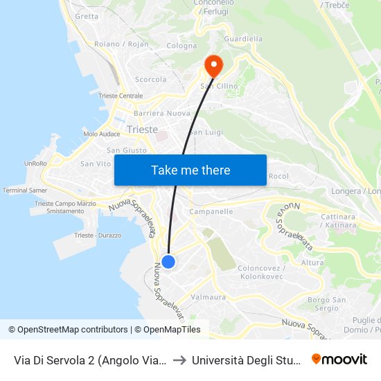 Via Di Servola 2 (Angolo Via Della Calcara) to Università Degli Studi Di Trieste map