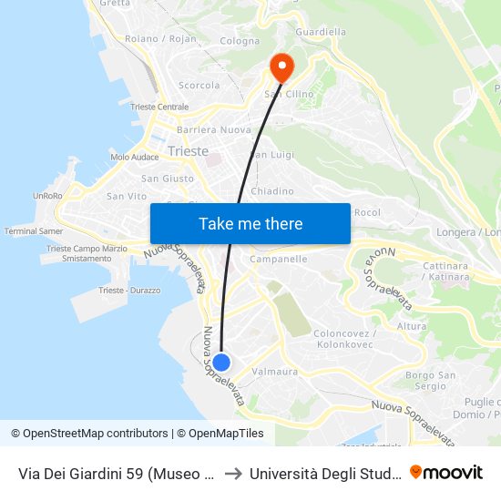 Via Dei Giardini 59 (Museo Del Presepio) to Università Degli Studi Di Trieste map