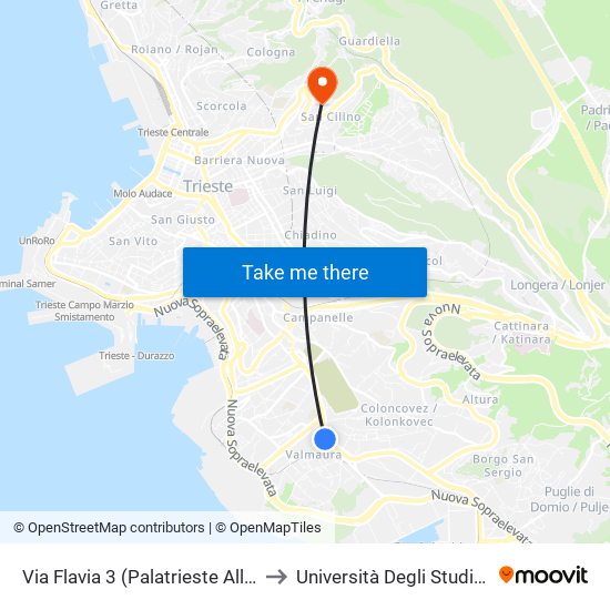 Via Flavia 3 (Palatrieste Allianz Dome) to Università Degli Studi Di Trieste map