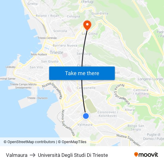 Valmaura to Università Degli Studi Di Trieste map
