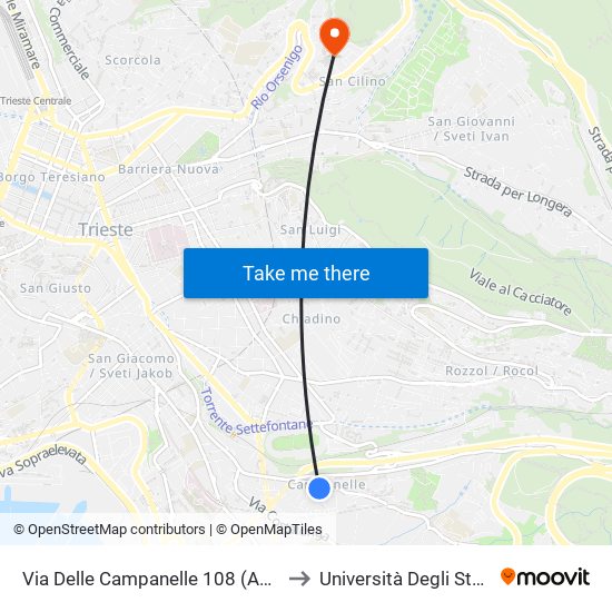 Via Delle Campanelle 108 (Angolo Via Patrizio) to Università Degli Studi Di Trieste map