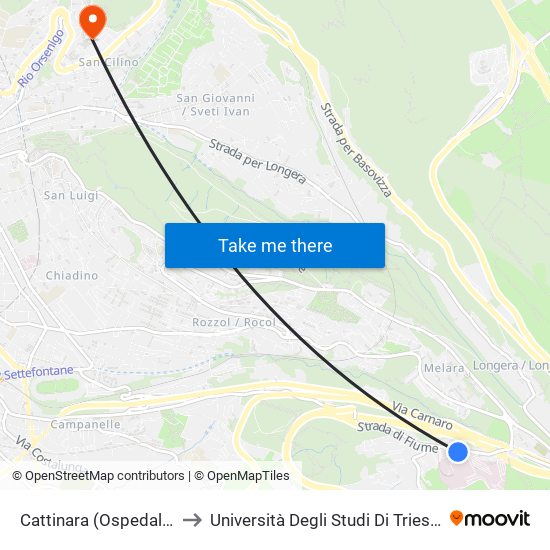 Cattinara (Ospedale) to Università Degli Studi Di Trieste map