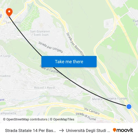 State Road 14 To Basovizza 112 to University of Trieste map