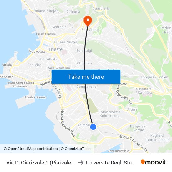 Via Di Giarizzole 1 (Piazzale Di Giarizzole) to Università Degli Studi Di Trieste map