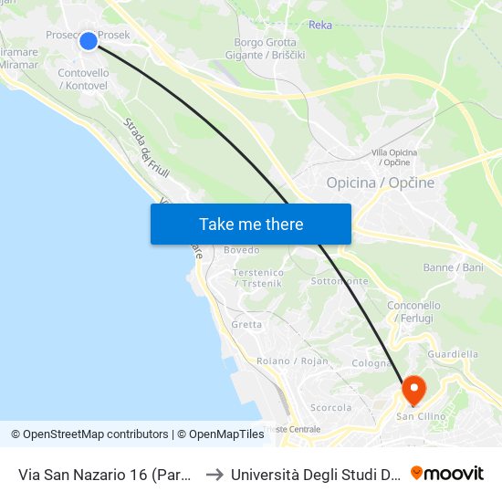 Via San Nazario 16 (Parcheggio) to Università Degli Studi Di Trieste map