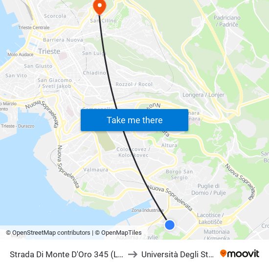 Strada Di Monte D'Oro 345 (Località Francovec) to Università Degli Studi Di Trieste map