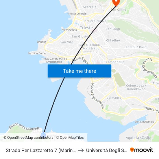 Strada Per Lazzaretto 7 (Marina Di Porto San Rocco) to Università Degli Studi Di Trieste map