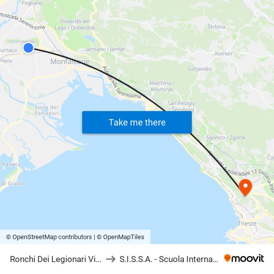 Ronchi Dei Legionari Via Tambarin 5 (Zona Artigianale) to S.I.S.S.A. - Scuola Internazionale Superiore Di Studi Avanzati map