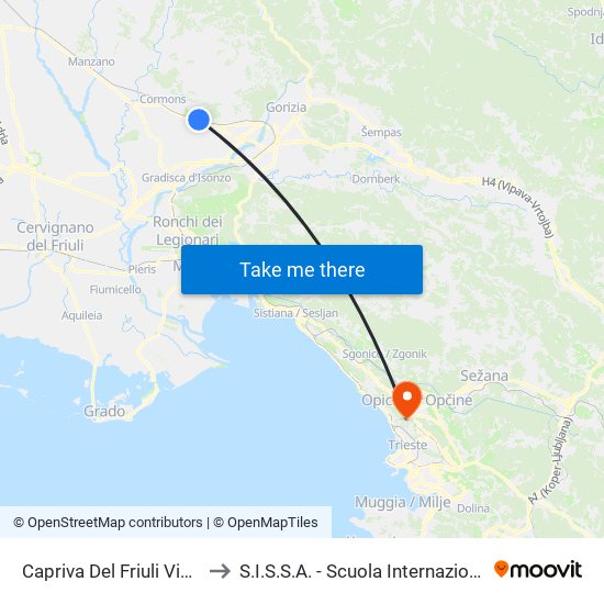Capriva Del Friuli Via Dante 3 (Ambulatorio) to S.I.S.S.A. - Scuola Internazionale Superiore Di Studi Avanzati map