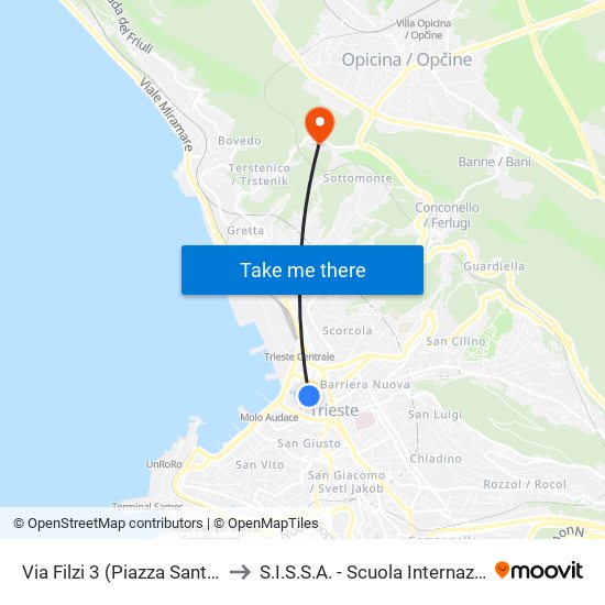 Via Filzi 3 (Piazza Sant'Antonio Nuovo, Ponte Rosso) to S.I.S.S.A. - Scuola Internazionale Superiore Di Studi Avanzati map