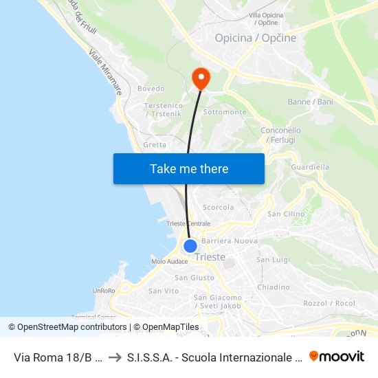 Via Roma 18/B (Ponte Rosso) to S.I.S.S.A. - Scuola Internazionale Superiore Di Studi Avanzati map