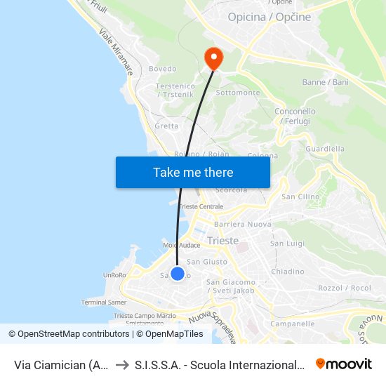 Via Ciamician (Angolo Via Tigor) to S.I.S.S.A. - Scuola Internazionale Superiore Di Studi Avanzati map