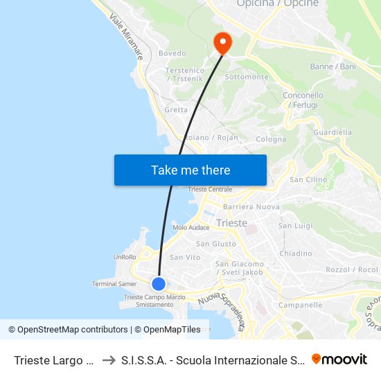 Trieste Largo Irneri (Lloyd) to S.I.S.S.A. - Scuola Internazionale Superiore Di Studi Avanzati map