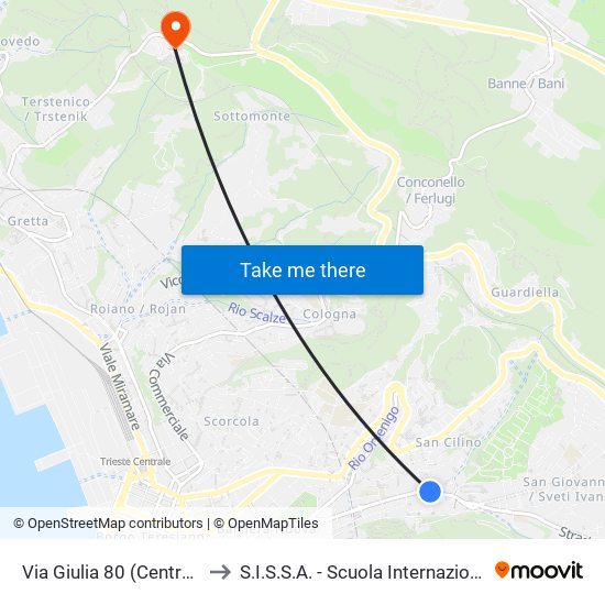 Via Giulia 80 (Centro Commerciale Il Giulia) to S.I.S.S.A. - Scuola Internazionale Superiore Di Studi Avanzati map