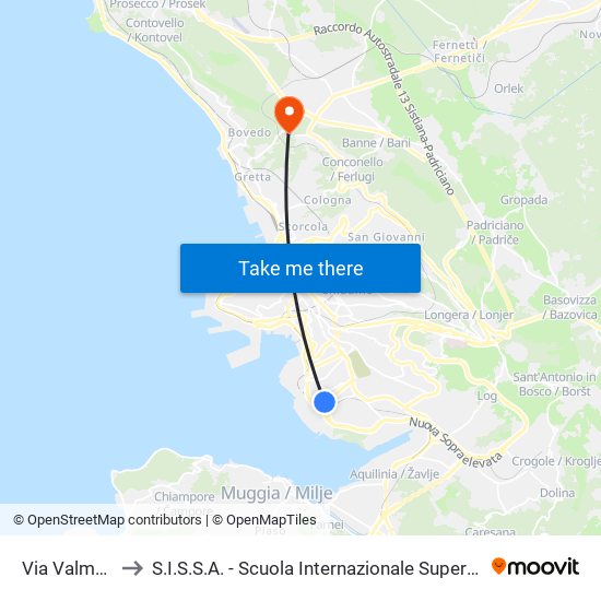 Via Valmaura 69 to S.I.S.S.A. - Scuola Internazionale Superiore Di Studi Avanzati map