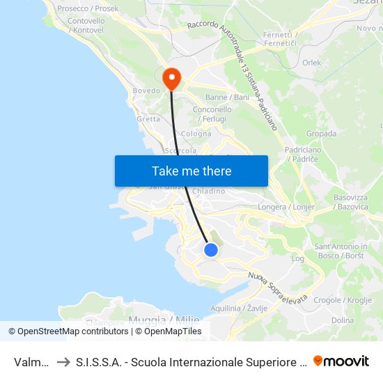 Valmaura to S.I.S.S.A. - Scuola Internazionale Superiore Di Studi Avanzati map